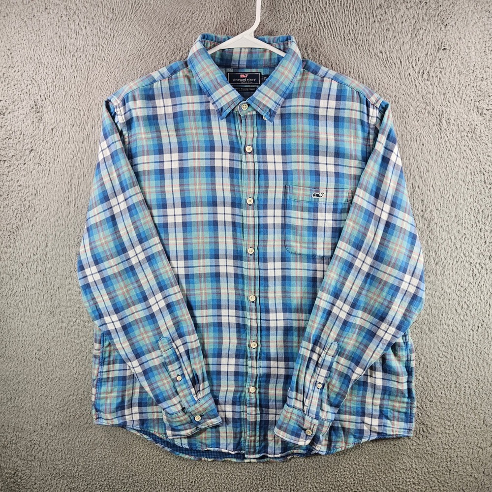 Vineyard Vines Slim Fit Tucker Shirt Mens XL Blue Plaid Button Down Long Sleeve
